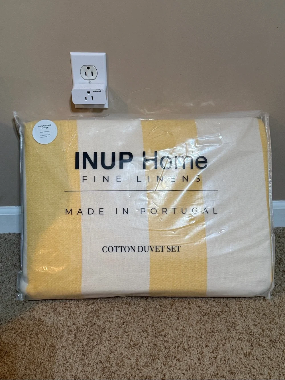 Inup Home Yellow and White Striped Washed Cotton Duvet Set